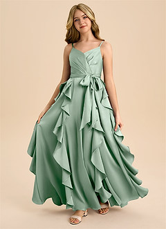 Azazie Peyton Junior Robe Trapèze en Satin extensible Plissée Agave image5