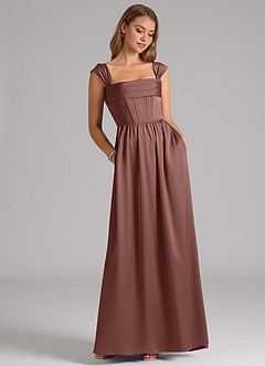 Azazie Hattie Bridesmaid Dresses Espresso A-Line Corset Stretch Satin Dress image3