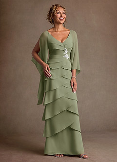 Azazie Arabinda Mother of the Bride Dresses Pistachio Sheath Ruched Chiffon Dress image1
