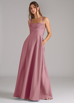 Azazie Shaude Bridesmaid Dresses Vintage Mauve A-Line Pleated Stretch Satin Dress image4