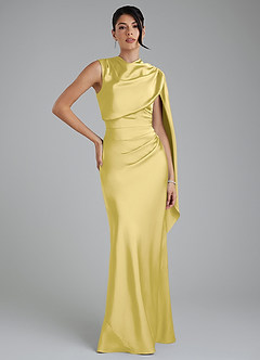 Azazie Taj Bridesmaid Dresses Canary Mermaid Corset Stretch Satin Dress image1