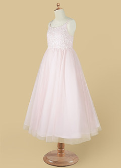 Azazie Buttercup Robe Demoiselle D'honneur Fillette Robe Trapèze en Tulle Dentelle Ivoire Rose Rougissant image12
