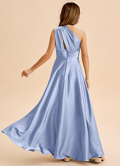 Azazie Charlize Junior Abito A-Line in Raso Elasticizzato Plissettato Ghiaccio image2