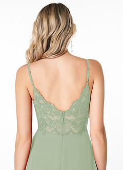 Azazie Lena Robes de demoiselle d'honneur Robe Trapèze en Mousseline de soie Dentelle Vert Sauge image5