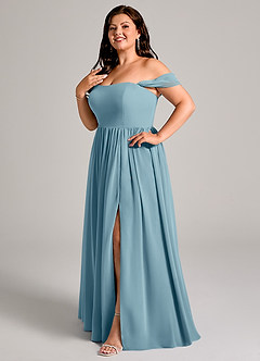 Azazie Calianna Bridesmaid Dresses Moody Blue A-Line Off the Shoulder Chiffon Convertible Dress image10