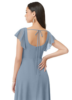Azazie Bondi Bridesmaid Dresses Dusty Blue A-Line Ruched Chiffon Dress image2