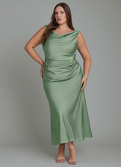 Azazie Kieryn Bridesmaid Dresses Matcha Mermaid Pleated Stretch Satin Dress image6