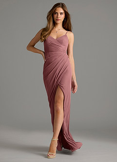 Azazie Maci Bridesmaid Dresses Desert Rose Sheath Pleated Mesh Dress image6