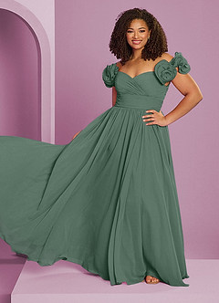 Barbie ♥ Azazie Bridesmaid Dresses Eucalyptus A-Line Off the Shoulder Chiffon Convertible Dress image16
