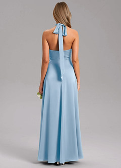 Azazie Tracie Bridesmaid Dresses Powder Blue A-Line Side Slit Stretch Satin Dress image2
