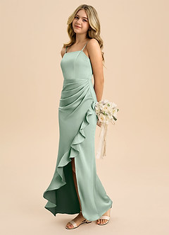 Azazie Buzzy Junior Jurk van Stretch Satijn met Kolom Geplooid Agave image6