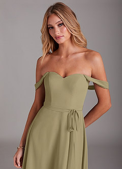 Azazie Aaron Bridesmaid Dresses Moss Green A-Line Off the Shoulder Chiffon Convertible Dress image7