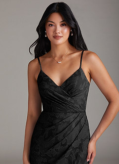 Azazie Maci Bridesmaid Dresses Black Sheath Pleated Floral Burnout Dress image5
