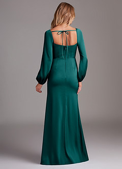 Azazie Charissa Bridesmaid Dresses Peacock Sheath Long Sleeve Stretch Satin Dress image8