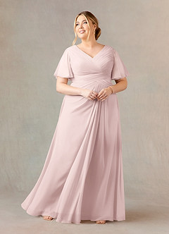 Azazie Morning Glory Final Sale Blushing Pink A-Line V-Neck Ruched Chiffon Dress image5