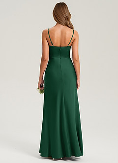 Azazie Lidia Bridesmaid Dresses Dark Green Mermaid Side Slit Stretch Satin Dress image2