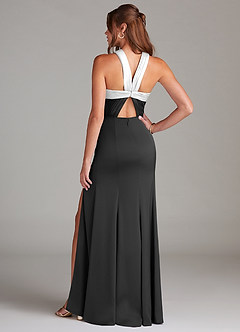 Azazie Rue Bridesmaid Dresses Ivory Black A-Line Pleated Stretch Satin Dress image7