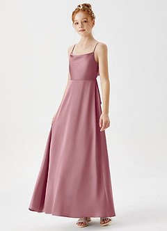 Azazie Shale Junior Vintage Mauve A-Line Stretch Satin Dress image2