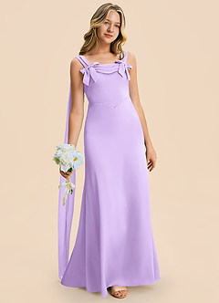 Azazie Chelsea Junior Lilac Sheath Pleated Stretch Satin Dress image3
