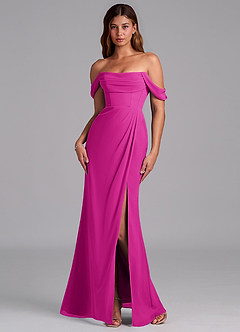 Azazie Johana Jurken voor bruidsmeisjes Converteerbaar Jurk van Chiffon met Zeemeermin Off the Shoulder Fuchsia image7