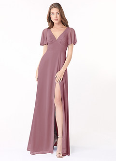 Azazie Kimber Bridesmaid Dresses Vintage Mauve A-Line Flounce Sleeve Chiffon Dress image1