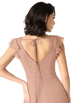 Azazie Claudine Schlussverkauf A-Linie Flatterhülse Chiffon Kleid Champagner Rosa image6