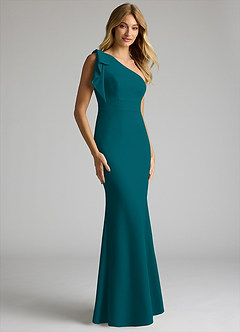 Azazie Rinna Bridesmaid Dresses Peacock Mermaid One Shoulder Stretch Crepe Dress image1