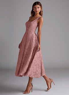 Azazie Amalie Bridesmaid Dresses Dusty Rose A-Line Pleated Floral Burnout Dress image4