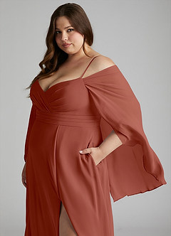 Azazie Cienna Bridesmaid Dresses Auburn A-Line Off the Shoulder Chiffon Dress image11