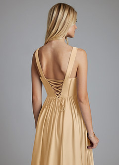 Azazie Delmie Brudtärnklänningar Klä av A-Linje i Stretch Satin Korsett Guld image3