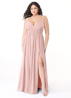 Azazie Aaida Robes de demoiselle d'honneur Robe Trapèze en Mousseline de soie Corset Rose Poudré image7
