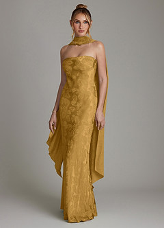 Azazie Viv 신부 들러리 드레스 쉬스 스트랩리스 자카드 바닥 길이 드레스 image1