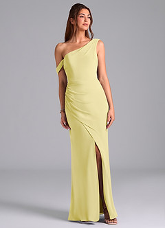 Azazie Madelyn Bridesmaid Dresses Lemon Sorbet Mermaid One Shoulder Chiffon Convertible Dress image1