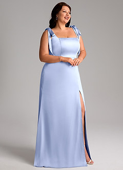 Azazie Frostine Bridesmaid Dresses Ice A-Line Bow Stretch Satin Dress image11