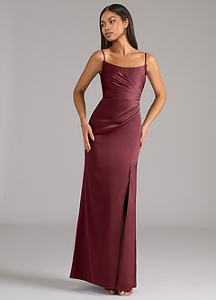 Azazie Marla Robes de demoiselle d'honneur Robe Fourreau Convertible en Satin extensible Sans bretelle Merlot image7
