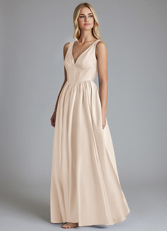 Azazie Delmie Bridesmaid Dresses White Alabaster A-Line Corset Stretch Satin Dress image4