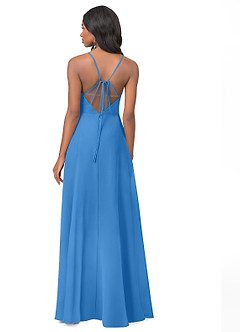 Azazie Everleigh Abiti da Damigella Abito A-Line in Chiffon con Scollo a Cuore a Pieghe Blue Jay image3
