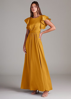 Azazie Daphne Modest Bridesmaid Dresses A-Line Ruched Stretch Satin Floor-Length Dress image4