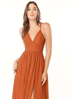 Azazie Aaida Bridesmaid Dresses Cinnamon A-Line Corset Chiffon Dress image5