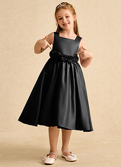 Azazie Peaches Flower Girl Dresses Black A-Line Bow Matte Satin Dress image4