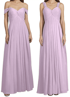 Azazie Kaitlynn Bridesmaid Dresses Frosted Lilac Empire Ruched Chiffon Convertible Dress image8
