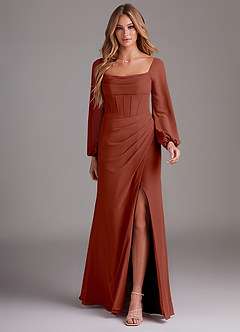 Azazie Charissa Bridesmaid Dresses Auburn Sheath Long Sleeve Chiffon Dress image3