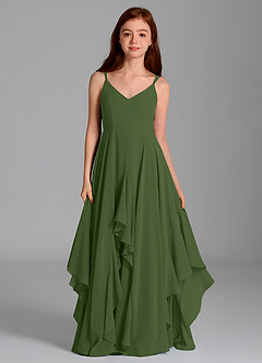 Azazie Karan Junior Olive A-Line Chiffon Dress image4
