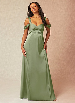 Azazie Rhea Maternity Bridesmaid Dresses A-Line Off-The-Shouler Pleated Stretch Satin Floor-Length Dress image4