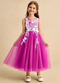 Azazie Sundae Abiti da Ragazza di Fiori Abito Principessa in Pizzo Fucsia image6