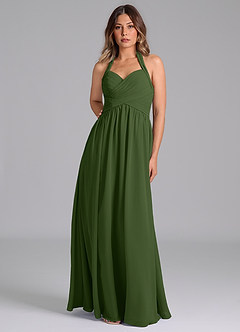 Azazie Darlyn Bridesmaid Dresses Olive A-Line Pleated Chiffon Dress image5