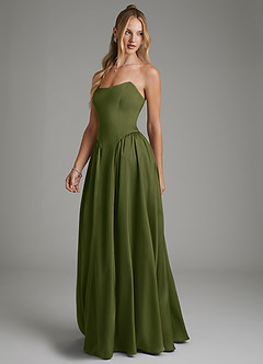 Azazie Arden Bridesmaid Dresses Bright Olive A-Line Corset Stretch Satin Dress image6
