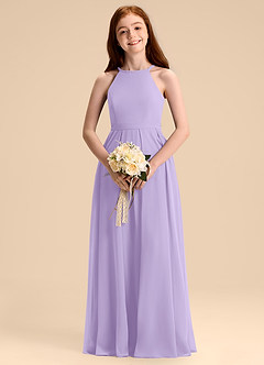 Azazie Arianthe Junior A라인 주름진 쉬폰 플로어 길이 주니어 신부 들러리 드레스 image2