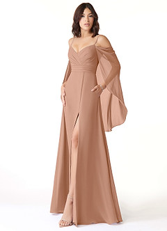 Azazie Cienna Abiti da Damigella Abito A-Line in Chiffon a Spalla Scoperta Champagne Rosa image4