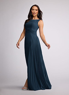 Azazie Galvan At-home Try On Dresses Dark Navy A-Line Sequins Chiffon Dress image2